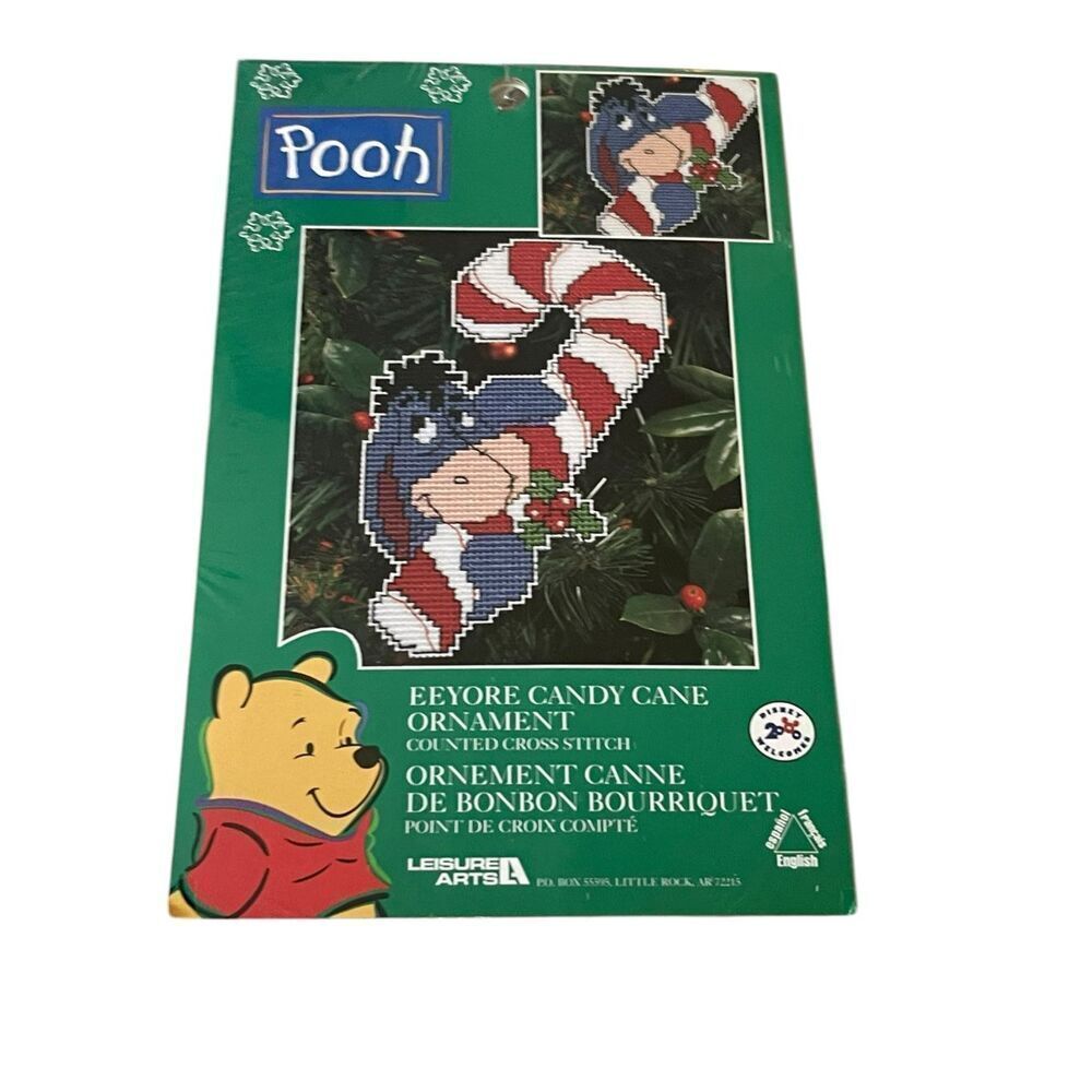 New Disney's Pooh Candy Cane Ornament Counted Cross Stitch Kit